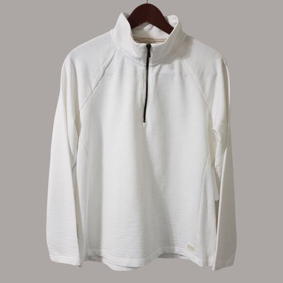L.L. Bean Womens White 1/4 Zip Cotton Pullover Top Sz Lg Reg Preppy Casual - Picture 1 of 13